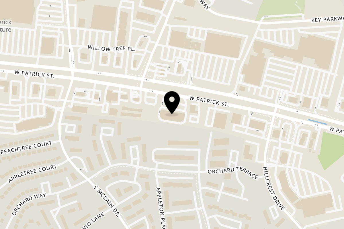 Map showing the location of Clay Oven Restaurant on 1170 W Patrick St in Frederick